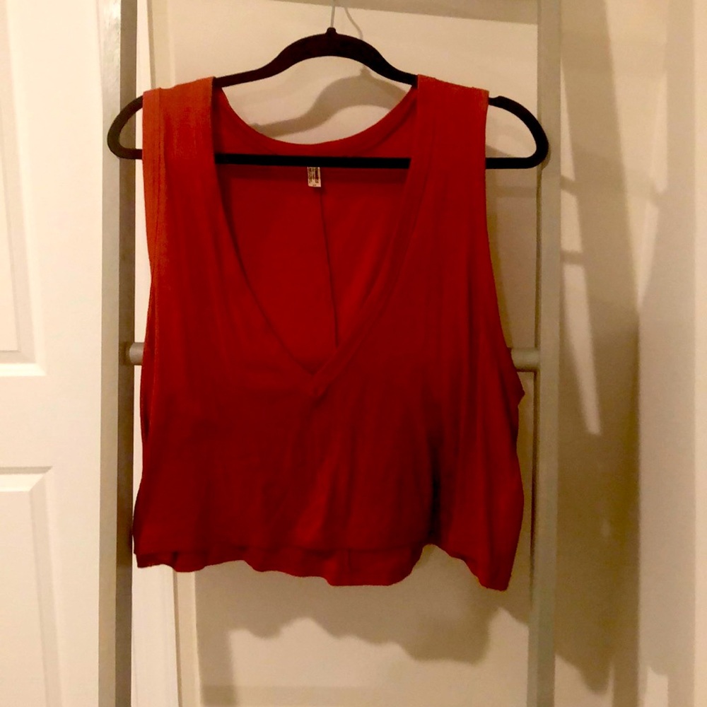 Free people oversized low v neck top
